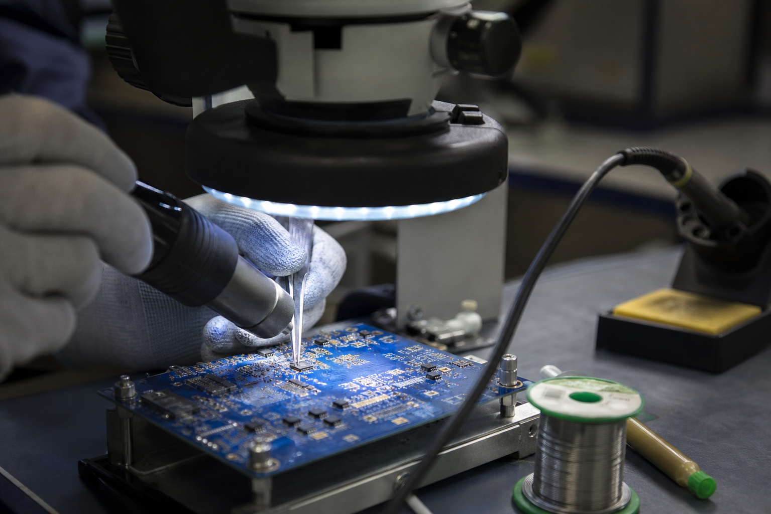 BGA and fine-pitch rework under microscope