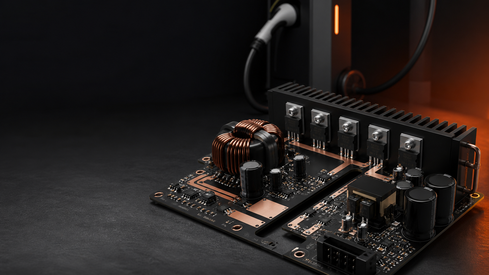 EV charger electronics concept render — SRM Designs